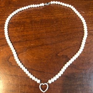 Authentic Pearl necklace with diamond heart